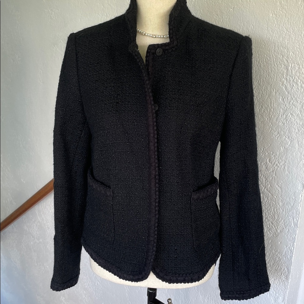 Charter Club‎ Womens NWT Black Boucle Wool Blend Scallop Trim w pockets Blazer 6